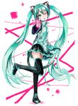  aqua_eyes aqua_hair bad_id bad_pixiv_id boots cat_tail detached_sleeves hatsune_miku headset kirisawa_saki long_hair musical_note necktie one_eye_closed skirt solo tail thigh_boots thighhighs twintails very_long_hair vocaloid 