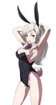  armpits bare_legs bow bowtie brown_eyes bunny_tail bunnysuit detached_collar female_my_unit_(fire_emblem:_kakusei) fire_emblem fire_emblem:_kakusei long_hair my_unit_(fire_emblem:_kakusei) naso4 partially_visible_vulva ponytail popped_collar pussy_peek silver_hair tail 