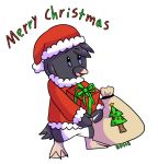  alpha_channel anthro avian bag bds17 beak bean_(character) bird black_feathers blue_eyes bottomless christmas christmas_tree clothed clothing costume countershading feathers featureless_crotch gift happy holding_object holidays male open_beak open_mouth penguin santa_costume semi-anthro simple_background smile solo text transparent_background tree webbed_feet white_feathers 