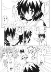  blush comic embarrassed greyscale hair_over_one_eye monochrome nazo_no_kanojo_x nome_(nnoommee) saliva school_uniform short_hair skirt translated tsubaki_akira urabe_mikoto 