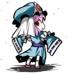  chibi fujy hat looking_at_viewer looking_back pink_hair red_eyes saigyouji_yuyuko solo touhou 