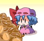  :3 animated animated_gif bat_wings blue_hair chibi commentary detached_wings eating hat hypnotic mini_wings minigirl noai_nioshi remilia_scarlet short_hair solo touhou wings |_| 