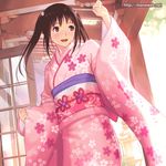  :d ^_^ animated animated_gif banned_artist blinking blush brown_eyes brown_hair closed_eyes ilog japanese_clothes kimono mana_kakkowarai mega_noriko official_art open_mouth smile solo twintails watermark web_address 