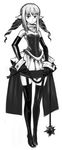  ball_and_chain bare_shoulders boots chain dress elbow_gloves flail frown garter_straps gloves greyscale highres jitome long_hair masn_(moxi) monochrome morning_star original pointy_ears sidelocks solo strapless strapless_dress thigh_boots thighhighs weapon wrist_cuffs 