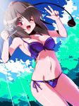  bikini blush breasts brown_hair camera glint groin hat looking_at_viewer medium_breasts miuku_(marine_sapphire) navel one_eye_closed open_mouth shameimaru_aya short_hair side-tie_bikini smile solo swimsuit tokin_hat touhou 