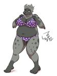  big_breasts bikini black_nose breasts canine chubby cleavage clothed clothing female green_eyes huge_breasts hyena looking_at_viewer mammal overweight pose purple purple_clothing sasaki skimpy solo spotted_hyena swimsuit tight_clothing wide_hips 