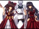  2girls bad_id bad_pixiv_id black_hair bow brown_hair buront crossover detached_sleeves elf final_fantasy final_fantasy_xi hair_bow hakurei_reimu juri_(shiningred) m.u.g.e.n multiple_girls nontraditional_miko original paladin_(final_fantasy) pointy_ears sendai_hakurei_no_miko silver_hair the_iron_of_yin_and_yang touhou yellow_eyes 