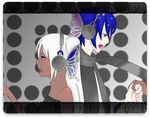  back-to-back back_to_back dark_skin kaito long_hair magnet_(vocaloid) very_long_hair vocaloid white_hair yamine_aku 