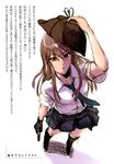  absurdres brown_hair chinatsu_(jormungand) cowboy_hat gloves gun handgun hat highres jormungand long_hair necktie non-web_source official_art pistol red_eyes skirt solo takahashi_keitarou weapon 