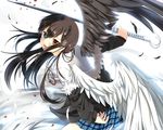  bicolored_eyes black_hair feathers original seifuku sword weapon wings xephonia 