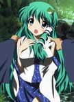  blue_eyes blush breasts female green_hair highres kochiya_sanae long_hair touhou yadokari_genpachirou 