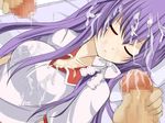  breasts bukkake censored clannad clueless cum cum_on_body cum_on_breasts cum_on_hair cum_on_upper_body facial fujibayashi_kyou gym_uniform long_hair multiple_penises oblivious penis purple_hair sleeping 