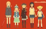  :q bag beanie black_hair black_legwear blonde_hair blue_eyes closed_umbrella coat double_bun dress fortress_(sekaiju) glasses gunner hair_ornament hairclip hat himukai_yuuji lineup loose_socks multiple_girls paladin_(sekaiju) pantyhose princess_(sekaiju) red_background scarf school_uniform sekaiju_no_meikyuu sekaiju_no_meikyuu_2 sekaiju_no_meikyuu_3 sekaiju_no_meikyuu_4 skirt socks sweater_vest swordsman_(sekaiju_4) tongue tongue_out umbrella 