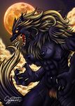  abs biceps black_nipples breasts canine claws fangs female fog glowing_eyes mammal moon muscles muscular_female night nipples nude open_mouth pubes pubic_hair scar were werewolf wolf wolfess yellow_eyes 