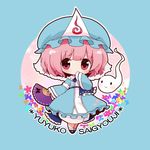  bug butterfly character_name chibi hat hitodama insect japanese_clothes obi pink_eyes pink_hair saigyouji_yuyuko sash short_hair solo tona_(nekotte) touhou triangular_headpiece 