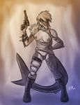  breasts female fish gun kadath marine nipples ranged_weapon revolver saphie_the_shark shark solo topless weapon 