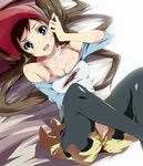  bad_id bad_pixiv_id blue_eyes blush breasts bright_pupils brown_hair cleavage clothed_masturbation collarbone cum cum_on_body cum_on_breasts cum_on_upper_body double_bun facial legwear_under_shorts long_hair lying masturbation mei_(pokemon) on_back open_mouth pantyhose pokemon pokemon_(game) pokemon_bw2 pussy_juice pussy_juice_stain raglan_sleeves shorts small_breasts solo toru_k visor_cap wet white_pupils 