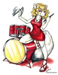  arctic_fox aura_moser auradeva blonde_hair canine dress drum_kit drumsticks female fox hair high_heels mammal solo 