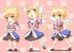  animal_ears arm_up arm_warmers arms_up blonde_hair blush cat_ears cat_tail child clenched_hand extra_ears green_eyes kemonomimi_mode kokotetsu meme mizuhashi_parsee multiple_views obi open_mouth parody pointy_ears puru-see sash shirt short_hair skirt tail taiyou_iwaku_moe_yo_chaos touhou younger 