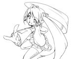  detached_sleeves greyscale hatsune_miku headphones lineart long_hair looking_at_viewer monochrome open_mouth regdic skirt smile solo thighhighs transparent_background twintails very_long_hair vocaloid 