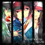  3boys baseball_cap black_hair blue_eyes brown_eyes brown_hair cheren_(pokemon) column_lineup copyright_name glasses green_eyes green_hair hat holding holding_poke_ball jacket long_hair multiple_boys n_(pokemon) nugi open_mouth poke_ball pokemon pokemon_(game) pokemon_bw red_eyes rimless_eyewear smile smirk touko_(pokemon) touya_(pokemon) vest 