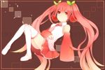  39 bad_id bad_pixiv_id boots cherry detached_sleeves food fruit hatsune_miku long_hair necktie red_eyes red_hair sakura_miku sitting skirt solo thigh_boots thighhighs twintails very_long_hair vocaloid zaki127 