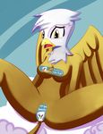  anthro anthrofied avian beak breasts censored female friendship_is_magic gilda_(mlp) gryphon my_little_pony negativefox nude open_mouth solo spread_legs spreading tongue wings yellow_eyes 