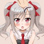  :o blush grey_hair idolmaster idolmaster_cinderella_girls kanzaki_ranko long_hair necktie open_mouth petting red_eyes ribbon sleeveless solo_focus twintails uraichishi 