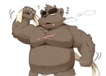  2015 anthro belly black_nose clothing cute_fangs fundoshi gouki_(the_spicy_ninja_scrolls) japanese_clothing japanese_text kinoshita-jiroh male mammal moobs navel nipples overweight overweight_male scar simple_background solo text the_spicy_ninja_scrolls underwear ursine white_background 