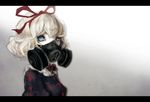  amagaya_(rat-tat-tat) bad_id bad_pixiv_id blonde_hair blue_dress blue_eyes bow covering_face dress eyelashes gradient gradient_background grey_background hair_ribbon letterboxed looking_at_viewer medicine_melancholy respirator ribbon short_hair solo touhou upper_body white_background 