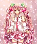  bad_id bad_pixiv_id cherry detached_sleeves food fruit hatsune_miku headset long_hair necktie open_mouth petals pink_eyes pink_hair sakura_miku shiomizu_(swat) skirt skirt_hold solo thighhighs twintails very_long_hair vocaloid 