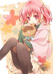  animal animal_hug black_legwear blush eretto inu_x_boku_ss looking_at_viewer pantyhose pink_eyes pink_hair roromiya_karuta short_hair sitting solo tanuki twintails watanuki_banri 