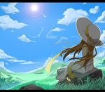  brown_hair cloud day gintarou_(kurousagi108) hat letterboxed long_hair original outdoors sky solo very_long_hair 