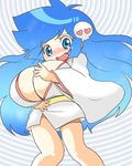  1girl artist_request blue_eyes blue_hair blush breasts dororon_enma-kun huge_breasts japanese_clothes kimono long_hair lowres mudagehanage yuki_onna yukiko_hime 