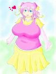  1girl audino big_breasts blue_eyes blush breasts chubby dress female hair huge_breasts nintendo personification pink_hair plump pok&#233;mon pokemon unknown_artist video_games 