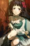  akiyoshi_haru black_hair brown_eyes copyright_request hair_ornament jewelry lace makeup necklace rosette solo 