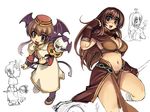  acolyte belly blue_eyes blush breasts brown_hair cleavage curvy hat large_breasts long_hair mage_(ragnarok_online) multiple_girls navel partially_colored pelvic_curtain ragnarok_online sketch smile staff xration 