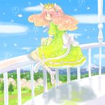  animal_ears bad_id bad_pixiv_id balcony copyright_request crown dress hat inase long_hair lowres pink_eyes pink_hair sitting socks solo tail 