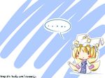  1girl bad_id bad_pixiv_id bc blonde_hair blush chibi fox_tail hat long_hair long_sleeves looking_at_viewer multiple_tails ofuda pillow_hat short_hair solid_oval_eyes solo speech_bubble spoken_ellipsis standing tabard tail tassel touhou wide_sleeves yakumo_ran 