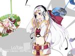  :d bad_id bad_pixiv_id hands_on_headphones headphones iris_(latale) kgr latale long_hair midriff navel open_mouth purple_eyes selki shorts smile white_hair 