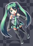  bad_id bad_pixiv_id blush detached_sleeves green_eyes green_hair hatsune_miku long_hair morujii solo thighhighs twintails very_long_hair vocaloid 