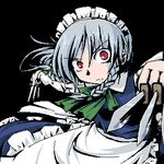  between_fingers braid izayoi_sakuya knife lowres maid oekaki red_eyes ribbon silver_hair solo touhou yayoi_(artist) 