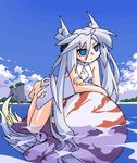  blue_eyes casual_one-piece_swimsuit cleavage_cutout crossed_arms lowres mof mof's_silver_haired_twintailed_girl nautilus_(animal) oekaki one-piece_swimsuit original riding silver_hair solo swimsuit water 