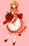  bad_id bad_pixiv_id dada_(dolce) dress food fruit green_eyes hair_ribbon holding holding_food holding_fruit long_hair orange_hair original ribbon solo strawberry twintails 