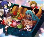  3girls aqua_hair bad_id bad_pixiv_id brother_and_sister chibi food hatsune_miku kagamine_len kagamine_rin kaito kirita_(noraring) meiko multiple_boys multiple_girls obentou siblings twins vocaloid 