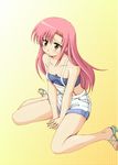  artist_request brown_eyes casual hairband hayate_no_gotoku! katsura_hinagiku long_hair overalls pink_hair sandals sitting solo 