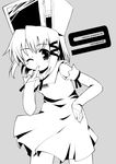  ;) armlet bare_shoulders blush collar contrapposto dress grey_background greyscale hair_ornament hairpin hat leaning_forward looking_at_viewer monochrome nekonin number one_eye_closed original simple_background sleeveless sleeveless_dress smile solo standing 