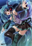  absurdres aqua_eyes aqua_hair aqua_nails armpits detached_sleeves hatsune_miku highres komatsu_eiji long_hair nail_polish necktie skirt solo thighhighs twintails very_long_hair vocaloid 