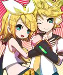  1girl bad_id bad_pixiv_id brother_and_sister kagamine_len kagamine_rin kirita_(noraring) lowres pink_background siblings twins vocaloid 