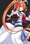  bad_id bad_pixiv_id fingerless_gloves gin_(ginshari) gloves highres jewelry lyrical_nanoha magical_girl mahou_shoujo_lyrical_nanoha_strikers necklace outstretched_hand purple_eyes raising_heart red_hair solo takamachi_nanoha thighhighs twintails waist_cape white_devil 